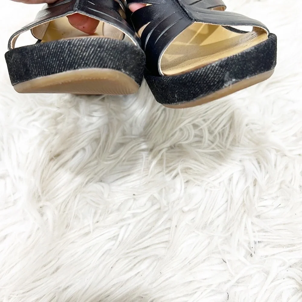 BANANA Republic Marbella Black Leather & Denim Criss Cross Wedges 6